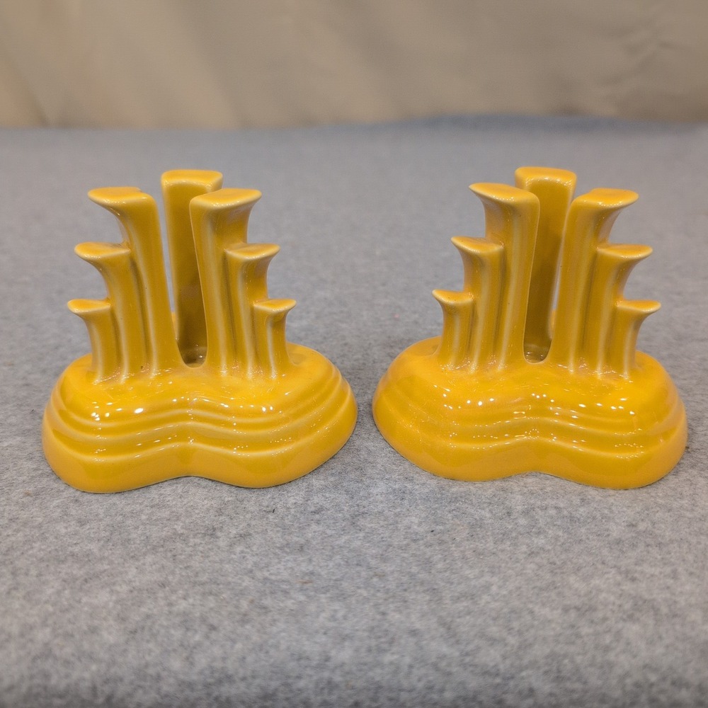 Fiesta Limited Edition Pyramid Tripod Candleholder Pair Marigold 117/500 HLC USA